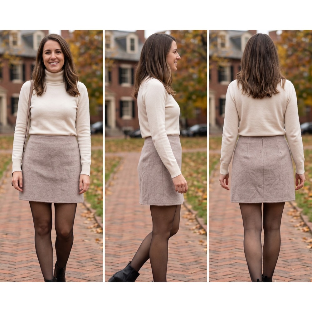 Club Monaco Mini A-Line Skirt Womens 6 Taupe Beige Wool Blend Side Zip Outdoor